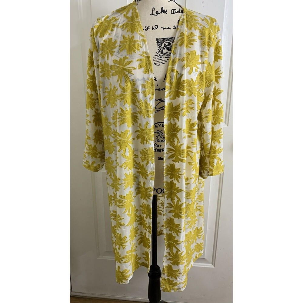 Lavish Beach Cover Duster XL Floral Gold/yellow Burnout Open Front